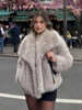 TRAFZA Women Fashion Faux Fur Jacket Vintage Turn-Down Collar Long Sleeve Coat Autumn Winter Woman Elegant Streetwear 2