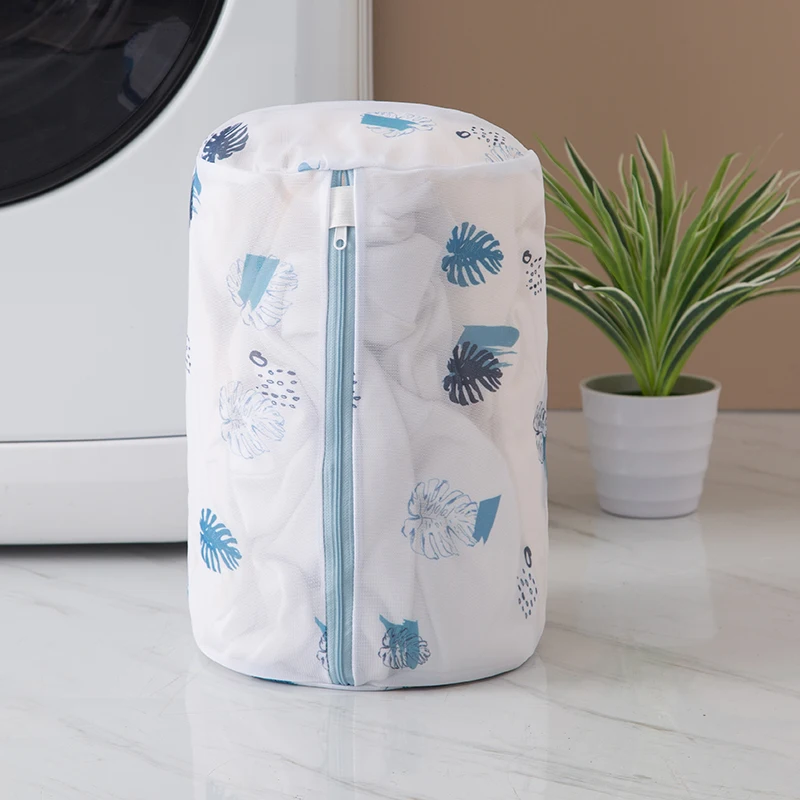 Laundry Bag Print Blue Leafves Dirty Clothes Cleaning Protect Washing Bag Household Clothes Organizer Mesh Zipper Laundry Bags 5