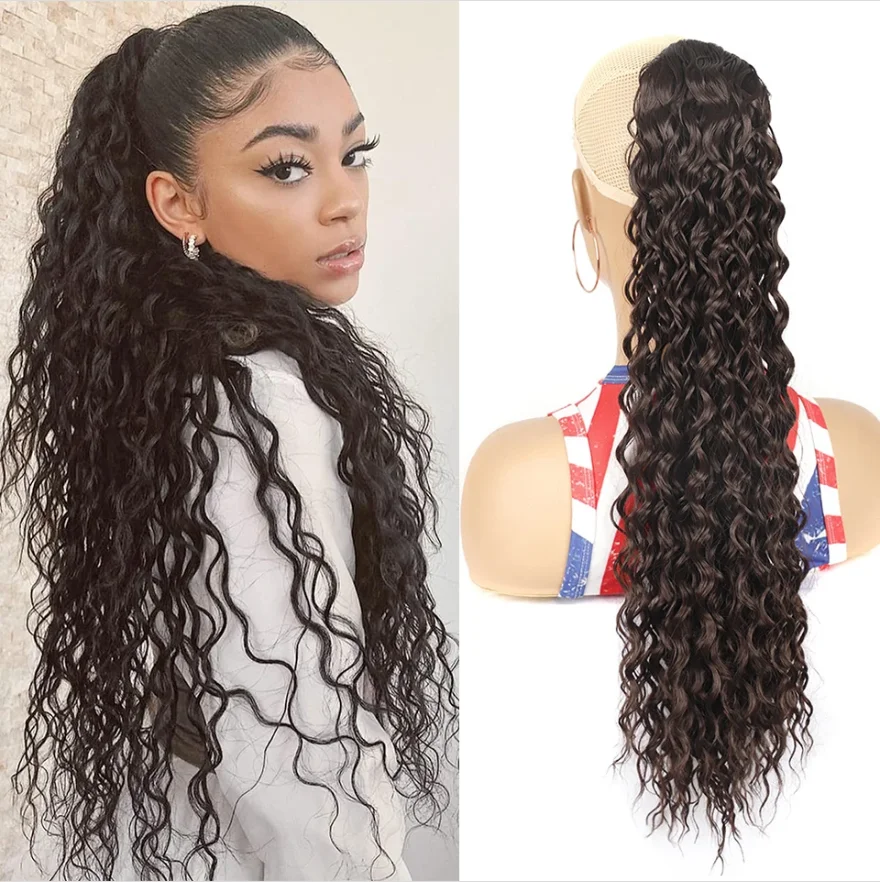 

24Inch Ponytail Extension Long Curly Wavy Drawstring Pony Tail for Women Synthetic Heat Resistant Hairpiece for Daily Use party
