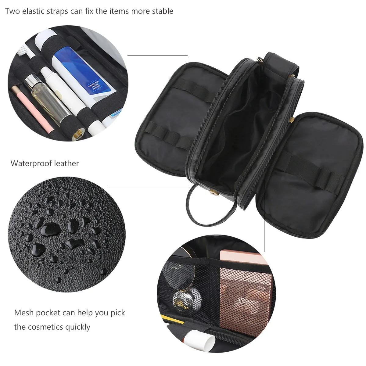 Men's Large Water-Resistant Toiletry and Shaving Organizer in PU Leather