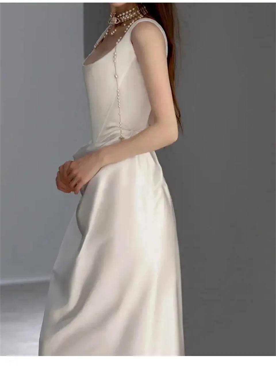 Customized Simple Square Neck Spaghetti Strap Satin Charming Wedding Dresses 2026 A-line Court Train Bride Gowns Evening Dress