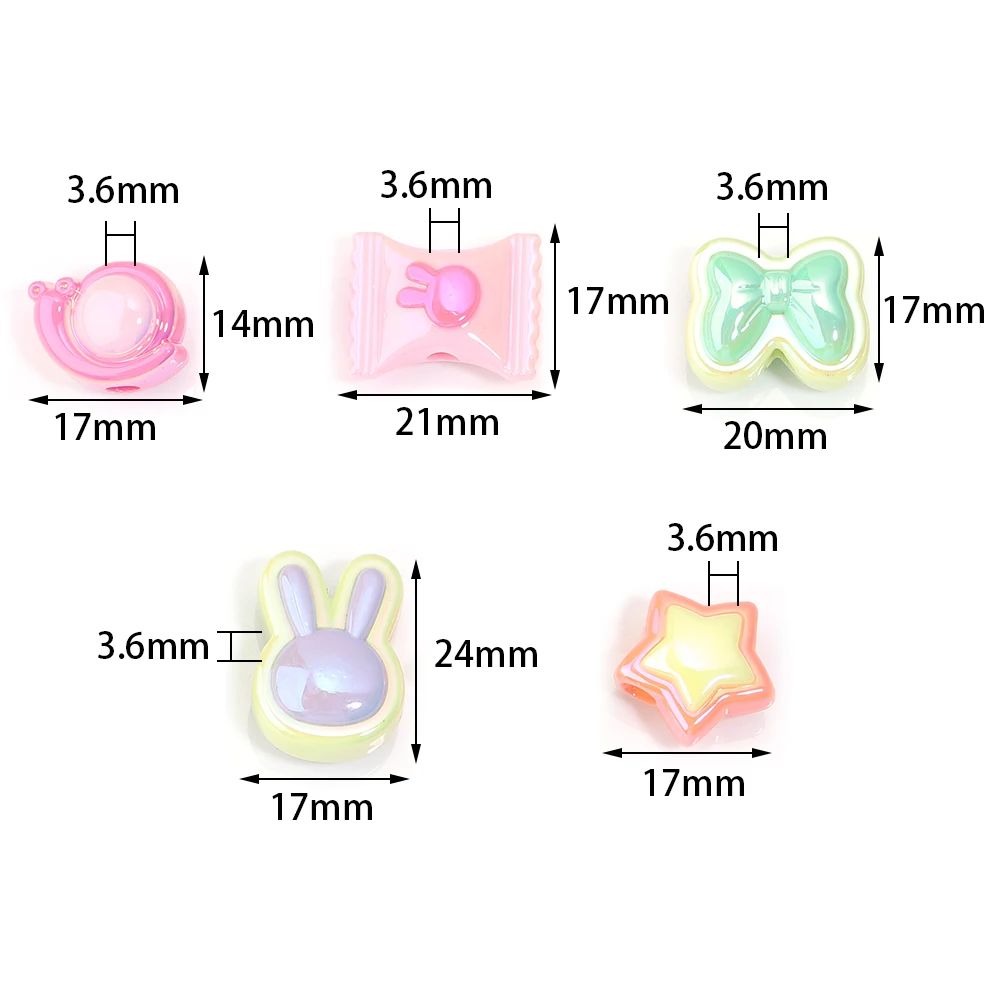 10 teile/los AB Farben Acryl Perlen für Schmuck Machen Süßigkeiten Schmetterling Krawatte Stern Perlen Lose Spacer Perlen DIY Armband Schlüsselanhänger – Detail 1