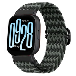 Sports Nylon Braided Strap - Breathable, Elastic, and Adjustable (20/22mm) for Redmi Watch 5 Lite (Black green)