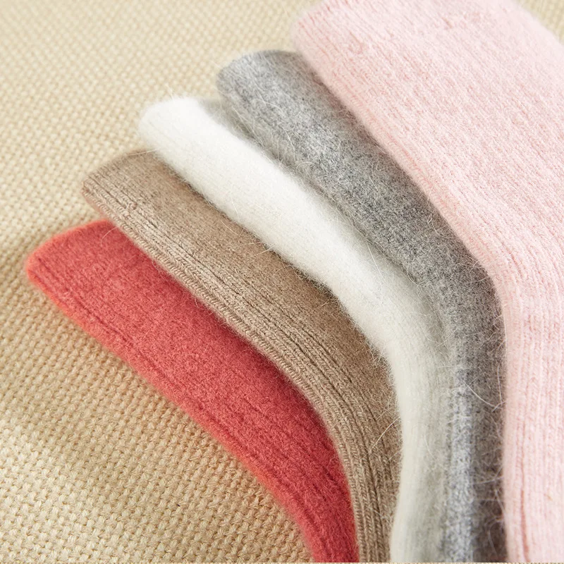 Wool Socks for Women Autumn Winter Medium Tube Socks Thickened With Wool Warm Rabbit Hair Socks Winter Black Cashmere Stockings 2