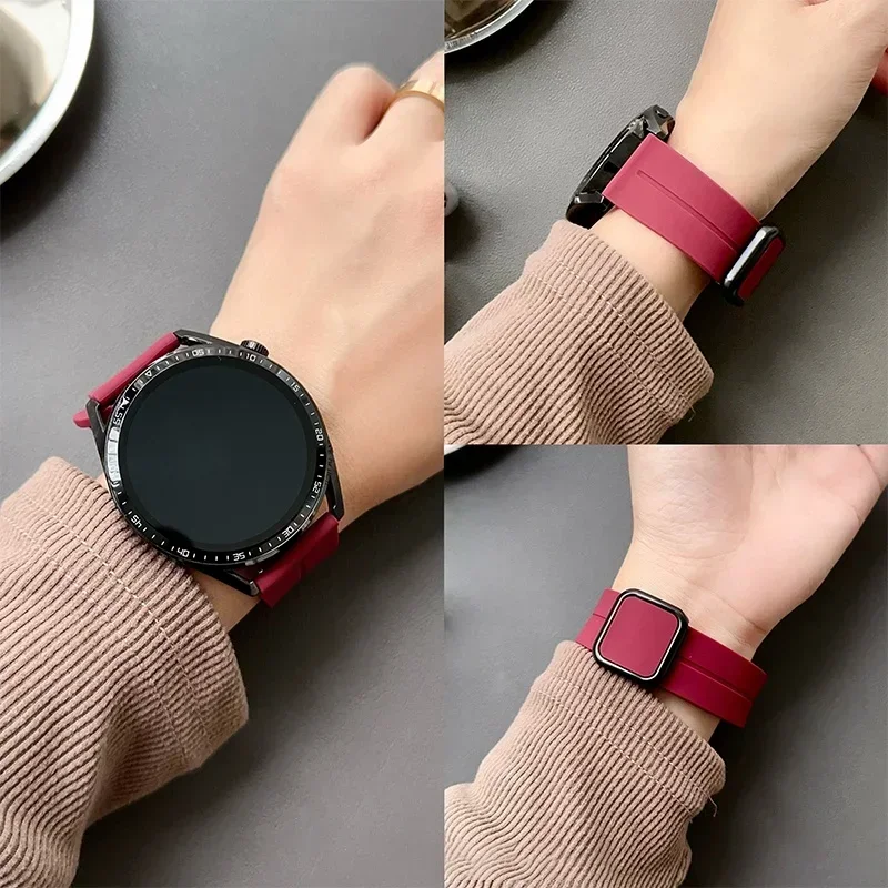 22mm 20mm Strap Silicone Magnetic Buckle Band For Samsung Galaxy watch 4/5/6/classic gear s3 active 2 Sport For Huawei GT 4 3 2E