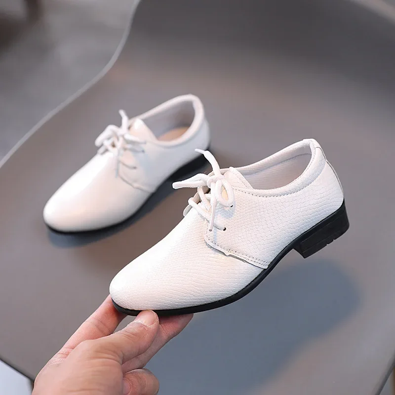 Mumoresip Boys Leather Shoes Spring Britain for Party Wedding Shows Lace-up Kids Fashion Solid Black School Performance Shoes