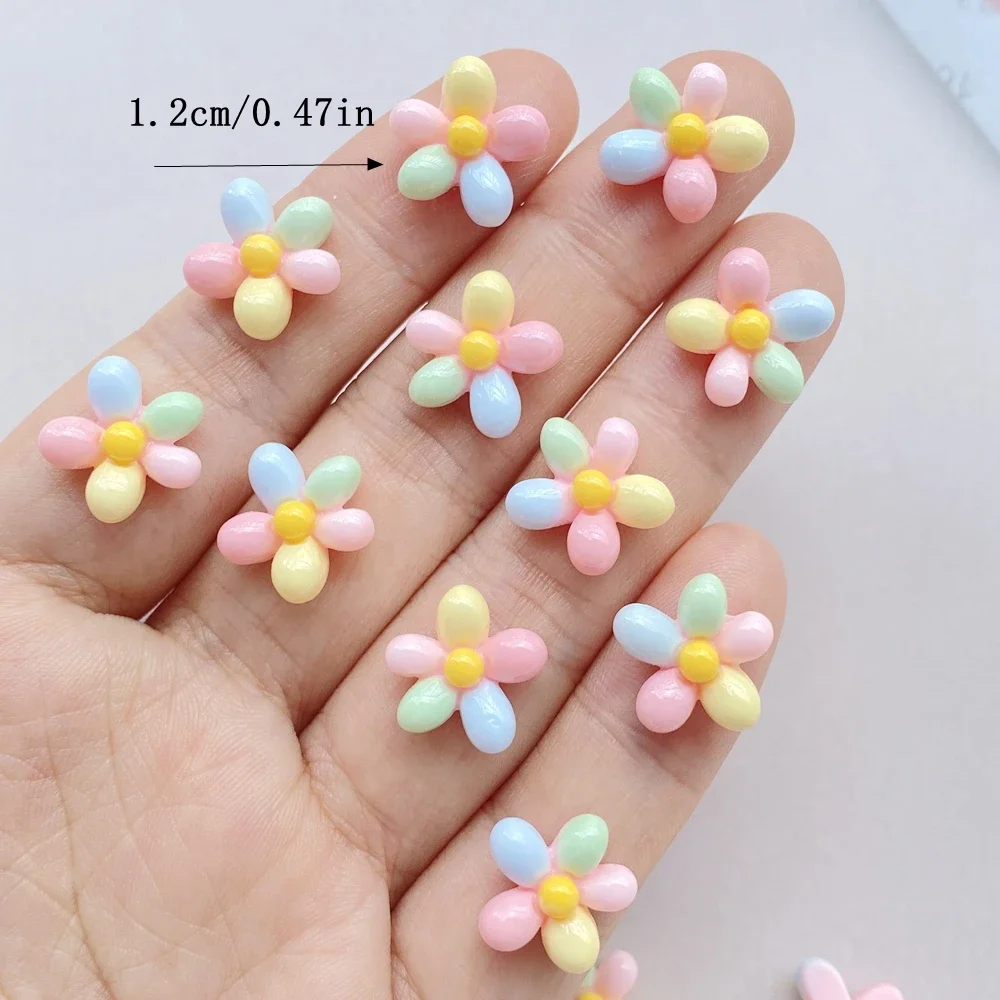 귀여운 미니 레인보우 컬러 꽃 수지 네일 아트 라인석 DIY 공예, 네일 장식 주얼리 3D 장식, 20 개