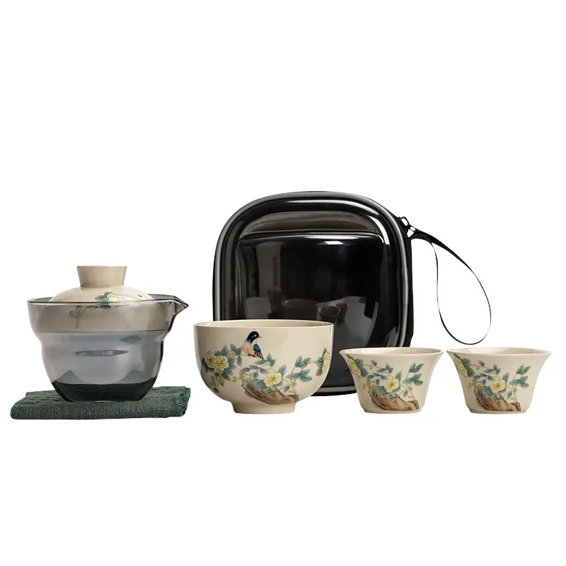 

Kung Fu Tea Set, Grass and Wood Grey Tea Set, Portable Tea Making, Home and Car, Outdoor Tea Making, One Pot, Three Cup