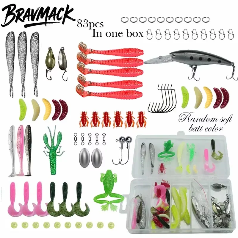 Angelköder-Set 18/21/59/142/83/133-teilig Gemischtes VIB-Köder-Kit Weichköder Minnow Popper Haken Alle Angelzubehörteile für Süßwasser