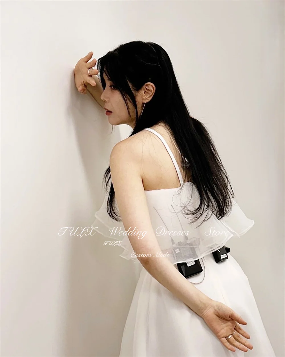 Fairy Halter Organza Wedding Photo Shoot Dress Sleeveless Long Bridal Gowns Corset/Zip Back 2pcs