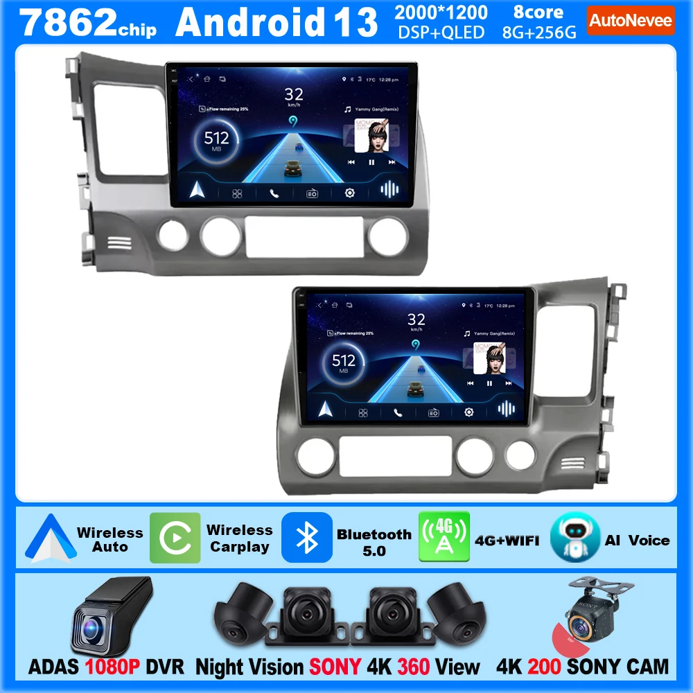 

Автомобильный радиоприемник Android Carplay для HONDA CIVIC 2005-2012, мультимедийный плеер с сенсорным экраном 10 дюймов, Bluetooth-навигация, телефон с Wi-Fi дисплеем