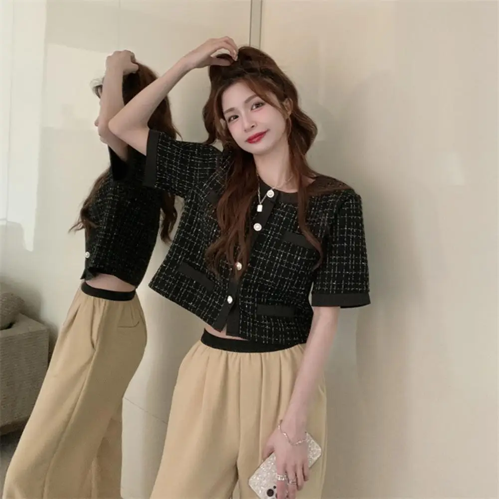 

Women Solid Color Coat Style Check Print Summer Coat Loose Single-breasted Lady Prom Jacket Chic Trendy Elegant Spring Autumn