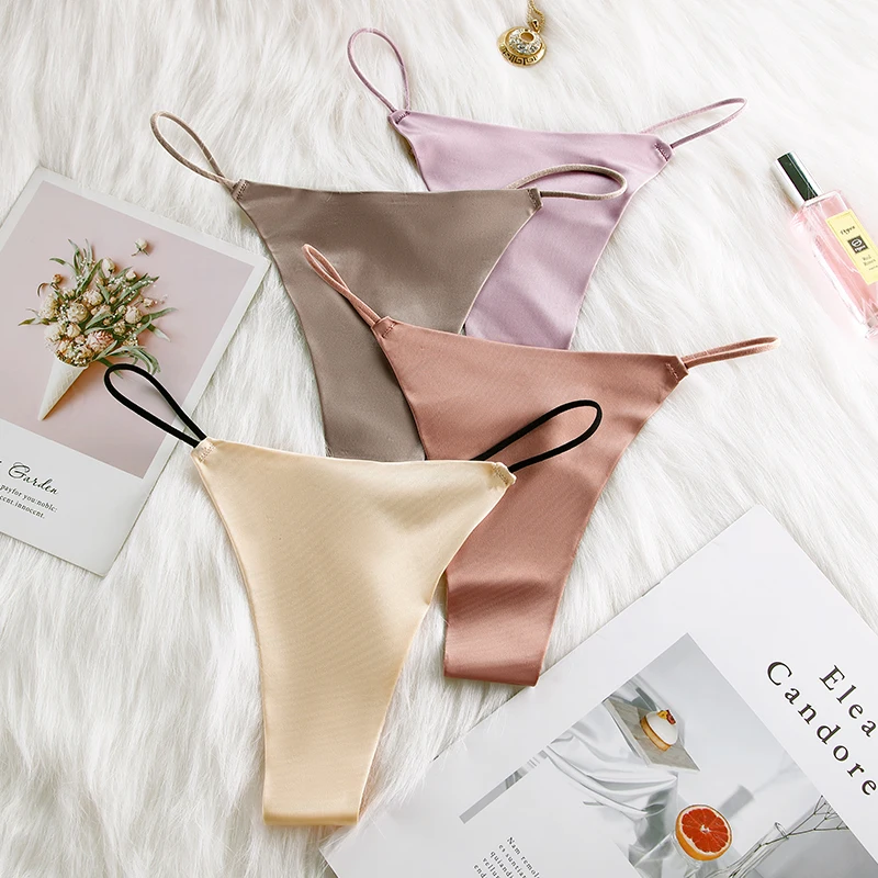 BANNIROU 3Pcs Sexy Seamless Underwear For Woman Thongs Fitness Sports Ice Silk Female G-string Panties Women's Lingerie