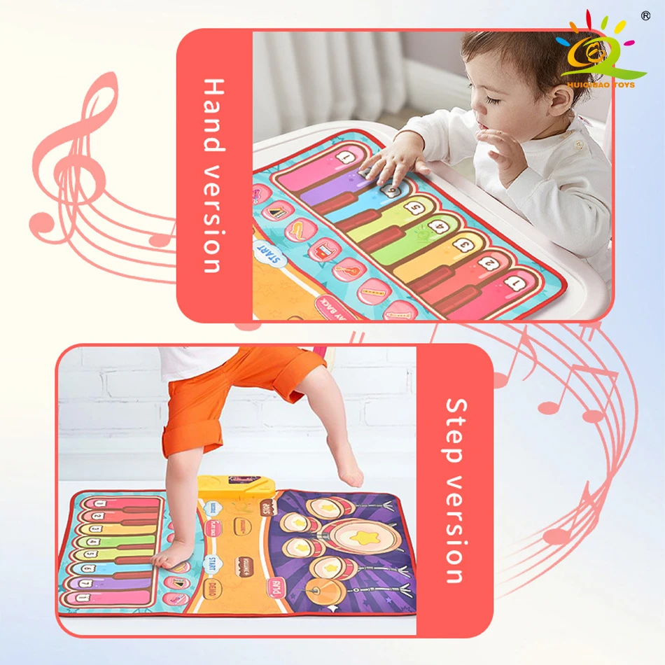 3IN1 Multifunctional Music Play Mat Piano Keyboard Dance Floor Drum Game Playmat Sensory Education Toys for Children Kids Gifts 5