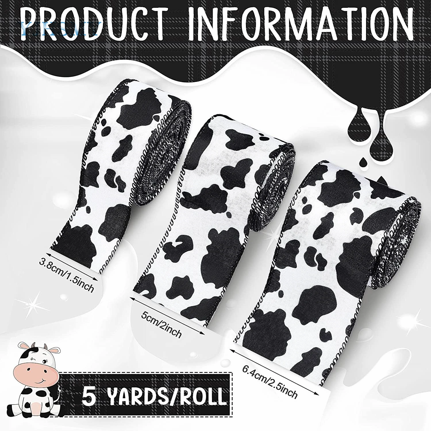 DREMISI 10 Yards Cow Print Wired Edge Ribbon Black White Burlap Craft  Ribbons Cow Print Ornaments Fabric Ribbons Animal Wrapping Ribbons Spot  Pattern