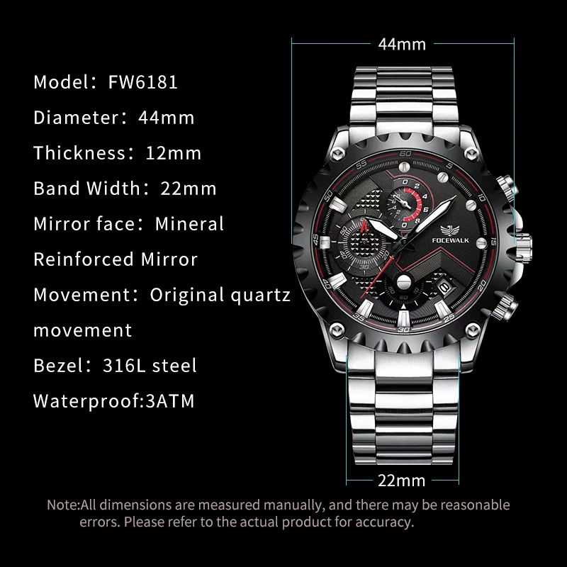 New Watches for Men Luxury Brand FOCEWALK Quartz Men’s Watch Sport Waterproof Wrist Watches Chronograph Date Relogio Masculino