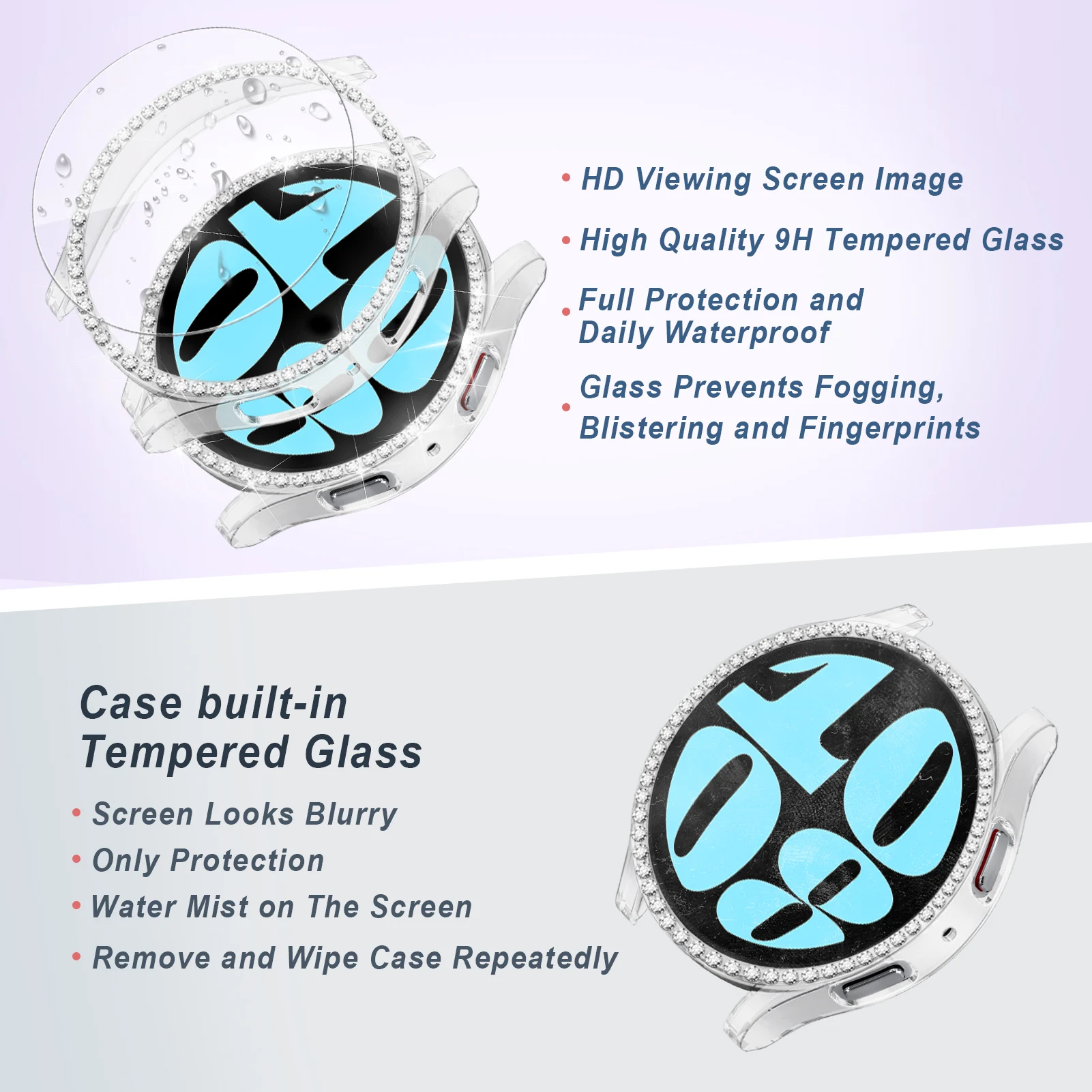Bling Diamond Glass and Case Set with Screen Protector - Luxury Watch Accessory Cover