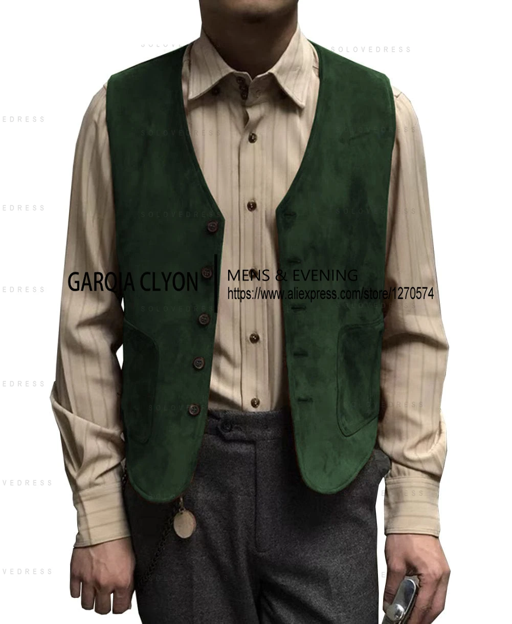 Casual Men's Fashion Suede V Neck Waistcoat Denim jacket  Single Breasted Men’s Vest 2