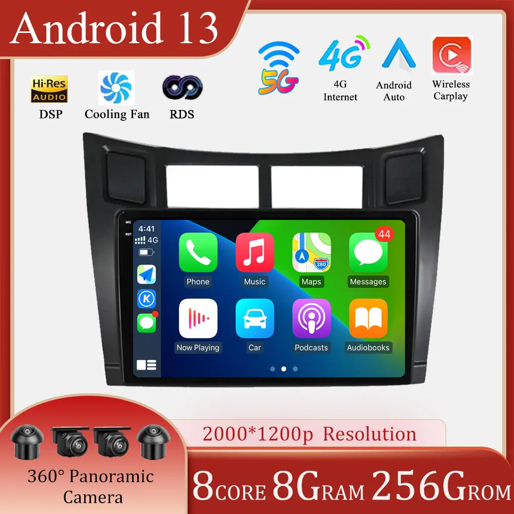 

Автомобильный мультимедийный видеоплеер с Android 13 IPS для Toyota Yaris 2007 Fascia Radio 2005 - 2012 NAVI Navigator GPS 4G WIFI