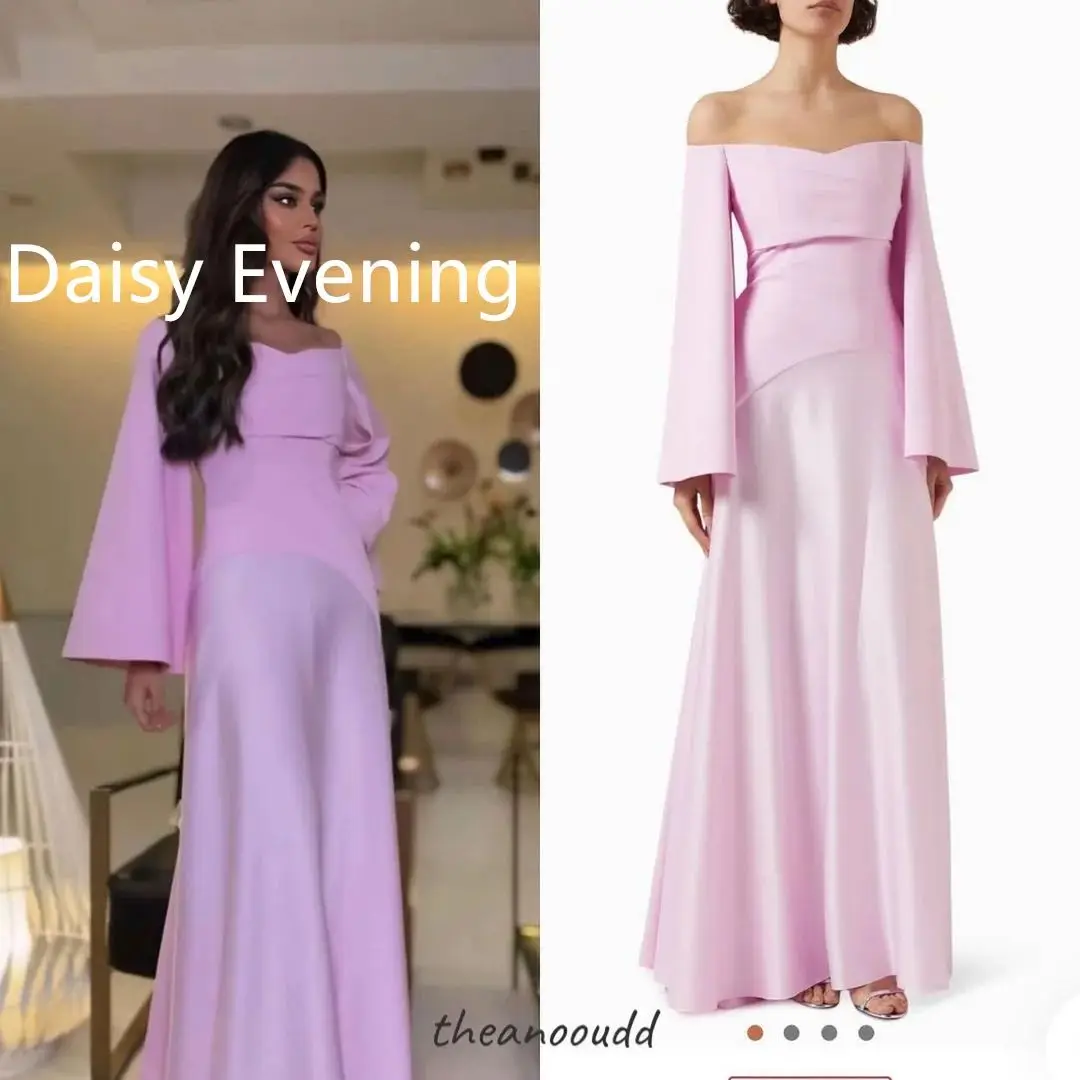 Elegant Prom Dresses gala Off Shoulder Pink Evening Dress For Women Ankle-Length Saudi Arabia Formal Wedding Party Dress 2024