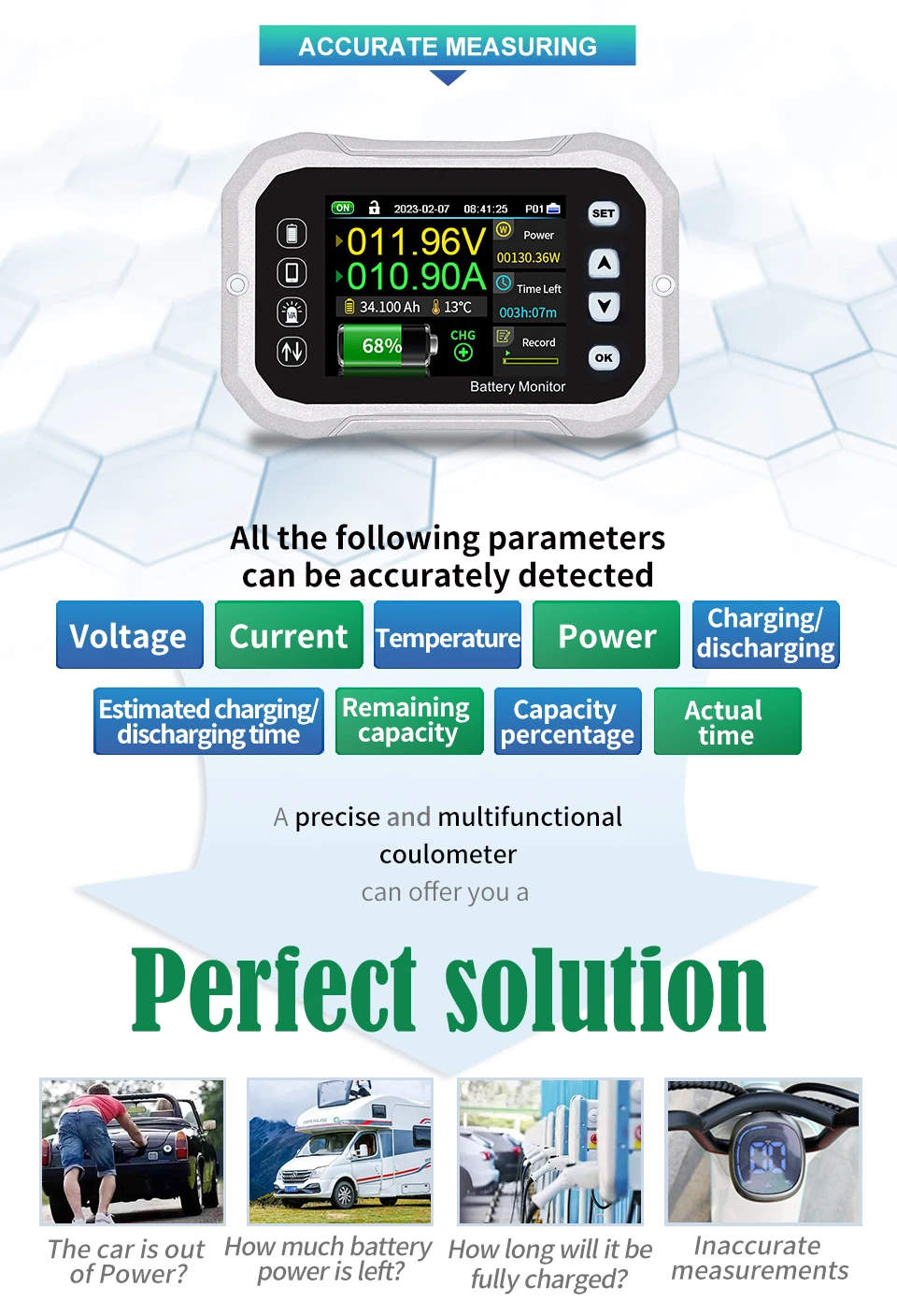 Bluetooth Battery Monitor KH110F KH140F KH160F Voltage And Current Tester Capaci
