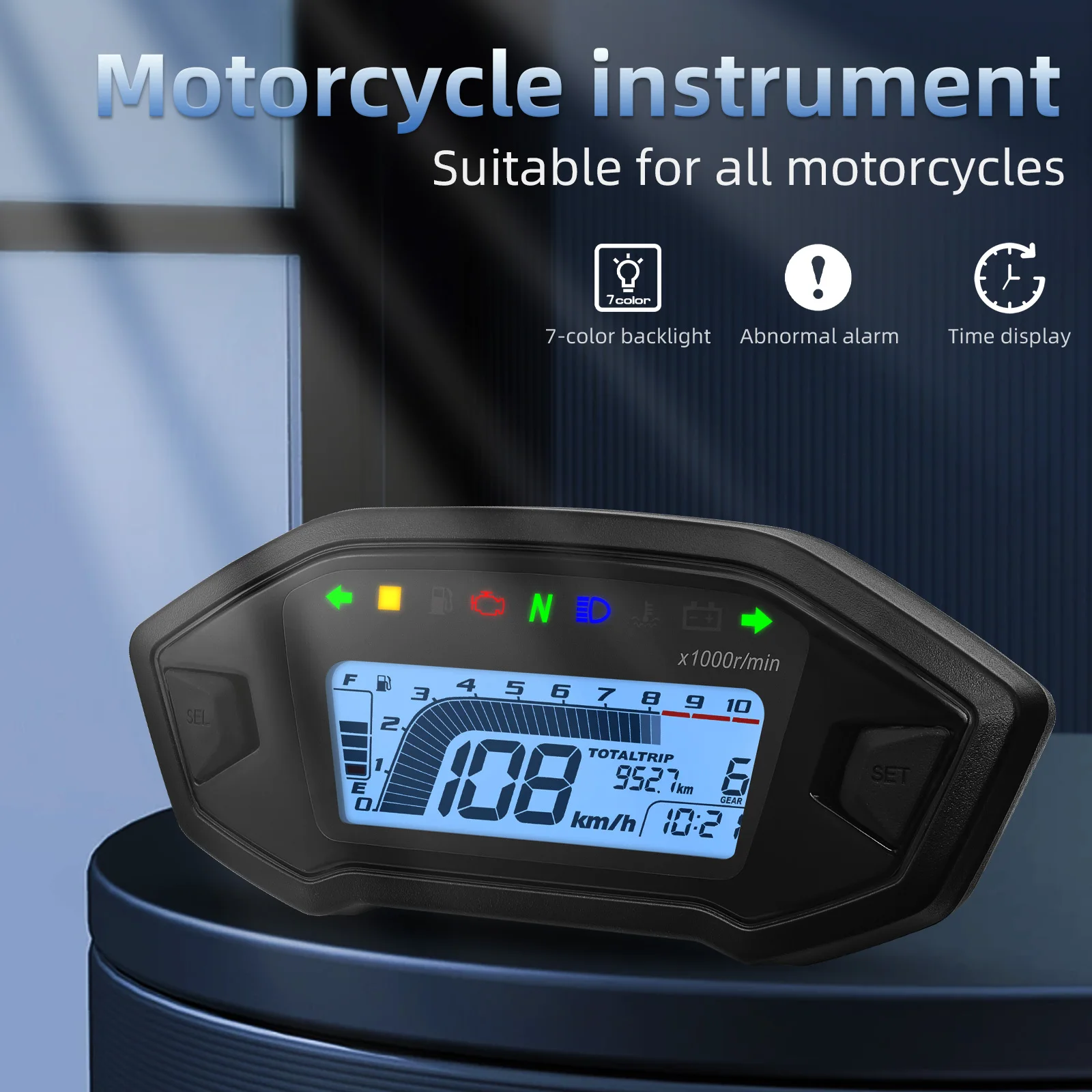 Olie kilometerteller, motorfiets kilometerteller, motorfiets LCD achtergrondverlichting digitaal display motorfiets meter motorfietsmeter universele motorfiets teller universele motorfiets meter