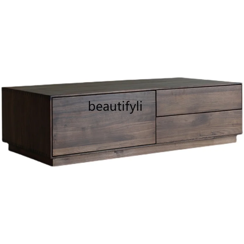 

Nordic Solid Wood Coffee Table North America Black Walnut Log Tea Table Small Apartment Modern Living Room Furniture with Drawer