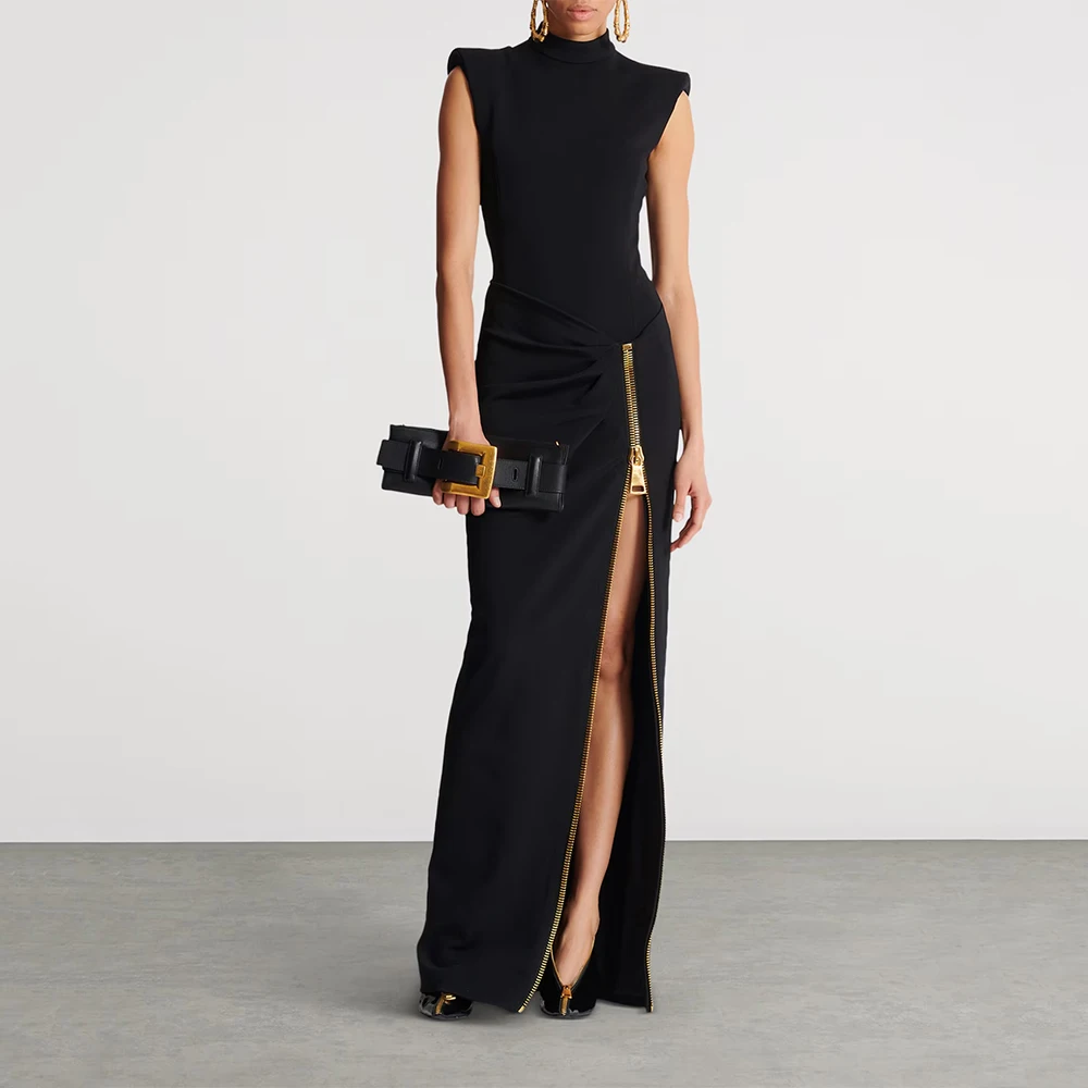 Modern Black Women's Evening Gown Mermaid Formal Party Dress Floor Length Saudi Dress Sleeveless Prom Dress 1