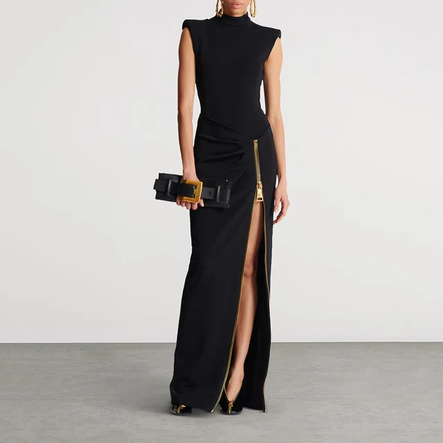 Modern Black Women's Evening Gown Mermaid Formal Party Dress Floor Length Saudi Dress Sleeveless Prom Dress 1