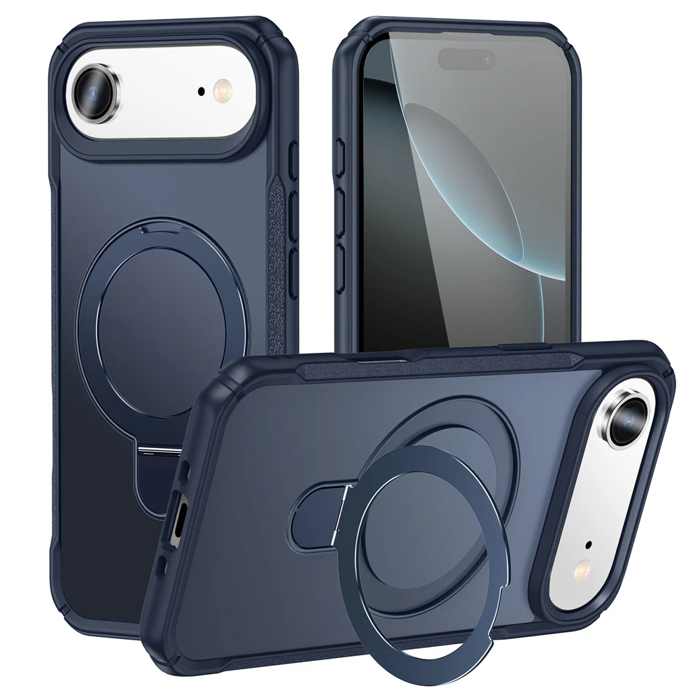 Matte Magnetic Phone Case with Ring Stand and Lens Protector