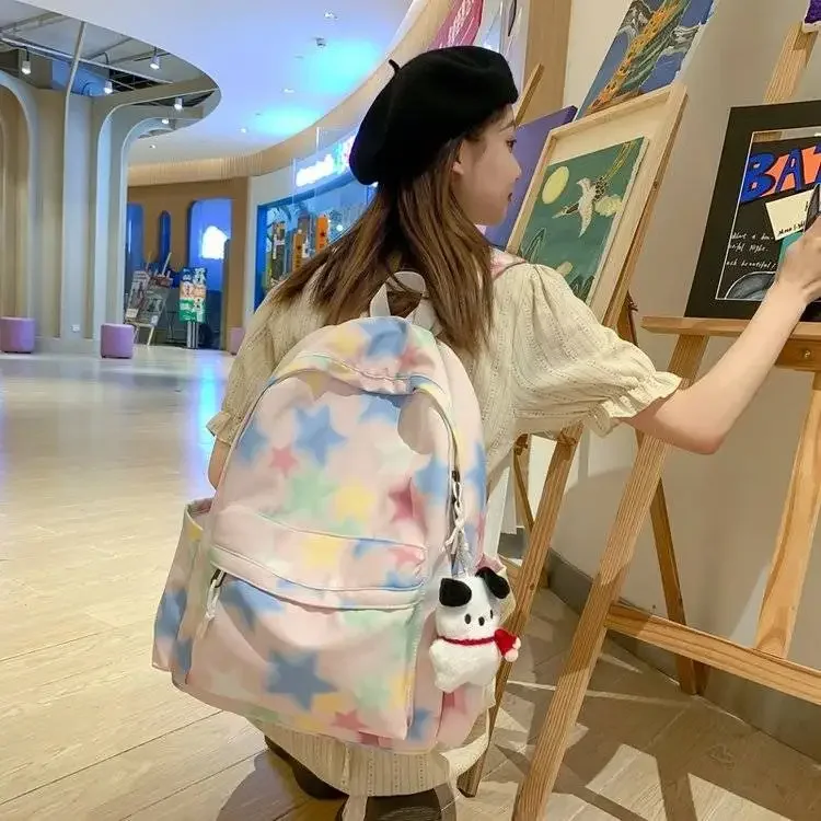

Korean 2024 New Harajuku Colorful Star College Student Schoolbags Japanese Tie Dyeing Large Capacity Personalized Women Backpack