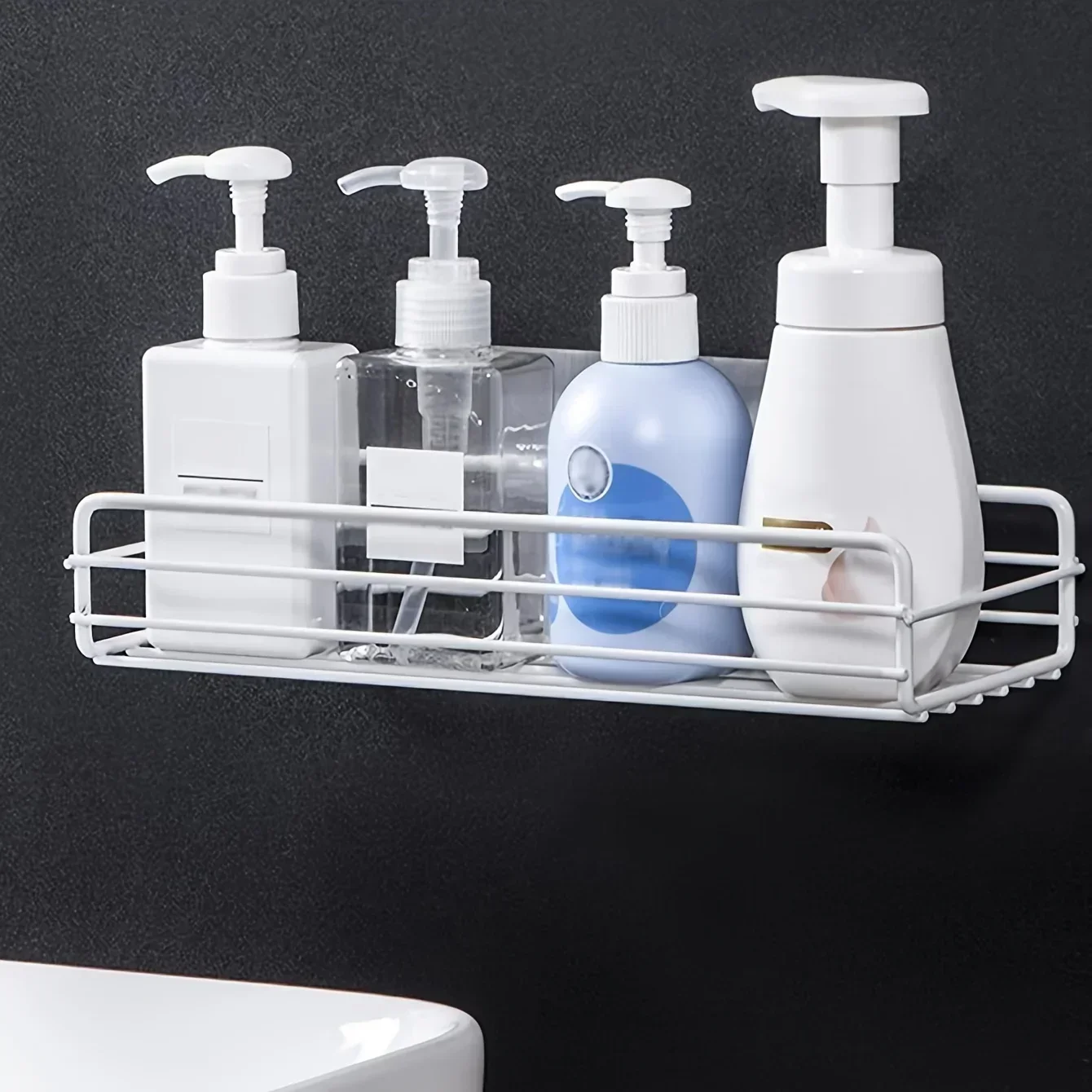 Bathroom Storage Rack Corner Frame Iron Shower Punch Free Mounted Caddy Rack