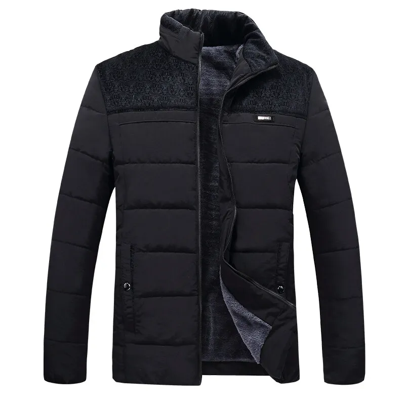 Men's Warm Winter Jacket Thickened Fleece Zipper Men's Jacket Plus Size New Waterproof Winter Jacket Men's Stand-up Collar Parka