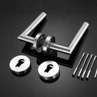 มือจับประตูเหล็กกล้าไร้สนิม 304 มาตรฐานยุโรป แบบท่อกลม มุมฉาก แบบแยกส่วน สำหรับประตูภายในและประตูภายนอก ทนไฟ 5