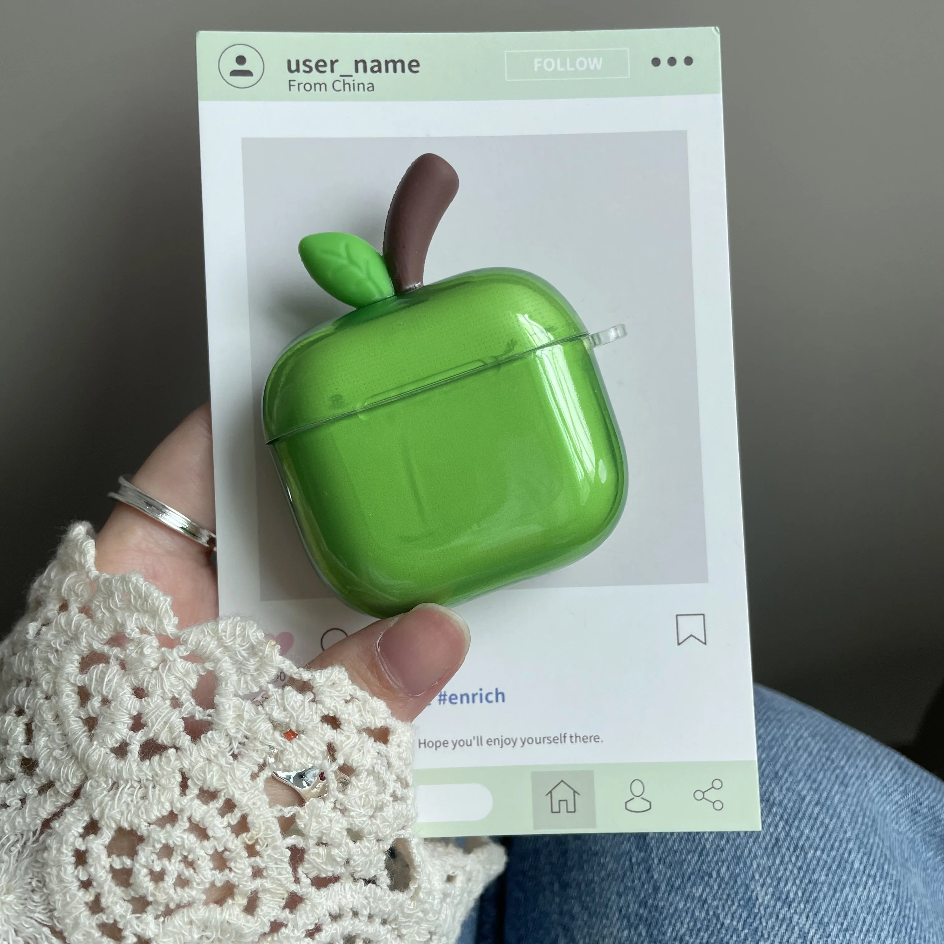 Translucent Red Green Apple Earphone Case with Cute Pendant