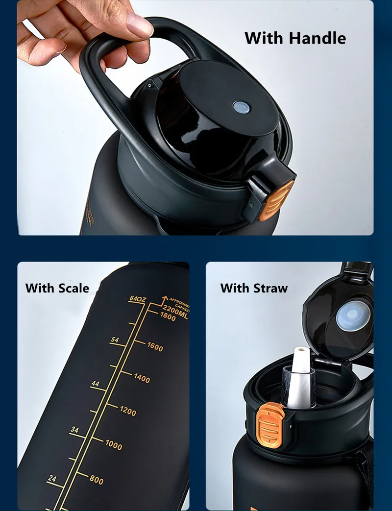 1000Ml Large Capacity Sports Fitness Graduated Straw Cup Portable Outdoor Travel Water Bottle