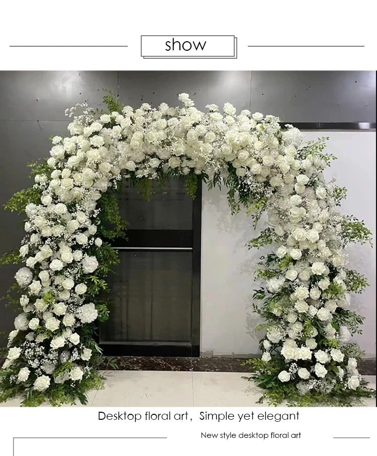Description Picture 5 of itemWhite Pink Luxury Baby breath Rose Flower Arrangement Outdoor Wedding Backdrop Arch Decor Floral Row Runner Event Party Props