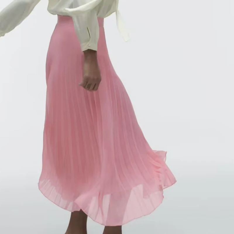 

Women Spring Fashion Pleated Solid Midi Skirt Vintage High Waist Pleated Streetwear Girl Skirts Casual Faldas Vestidos Mujer