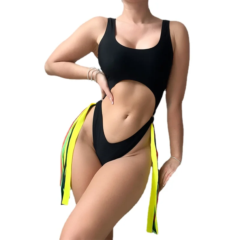 

Женский купальник с кисточками и лямкой на шее, женский купальник, комплект бикини из двух предметов, купальный костюм
