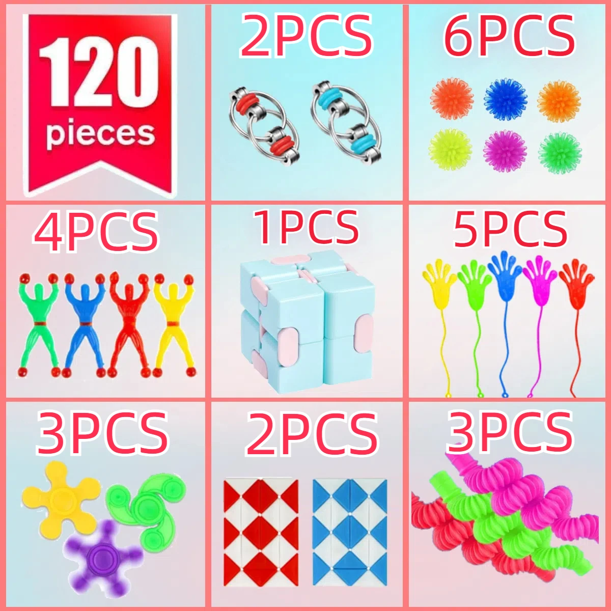 120Pcs Fidget Toys Set Autism ADHD Sensory Toy Bulk Fidgets for Classroom Squishy Toy Party Favors for Adults Kids Boys Girls 4