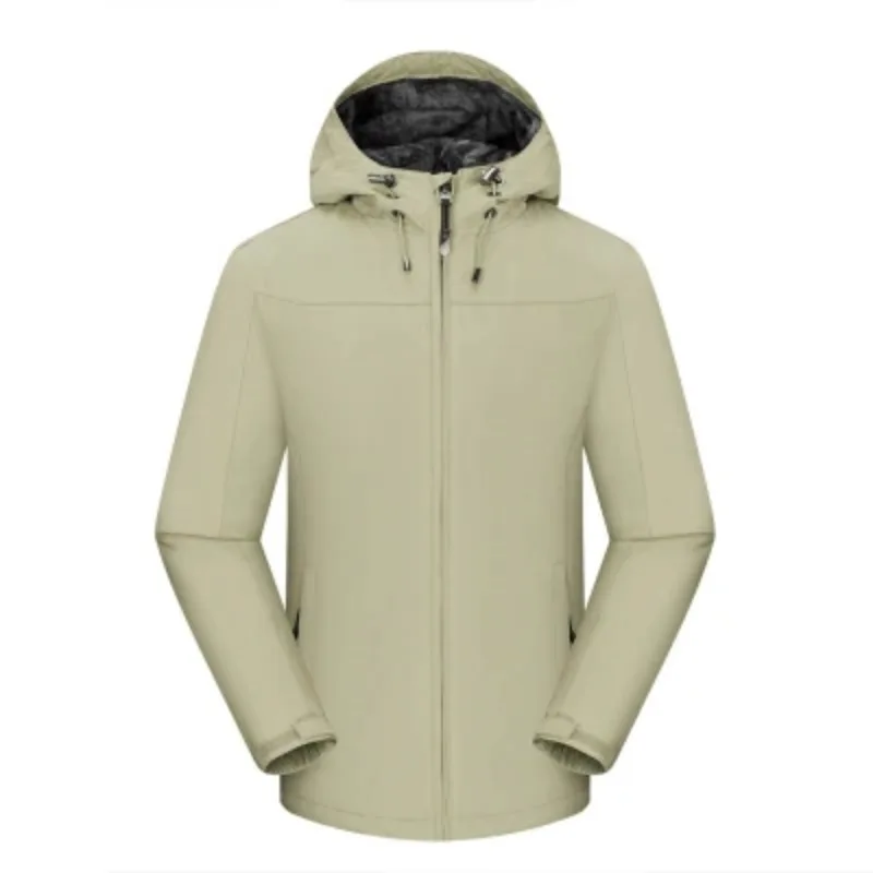 Autumn Winter Men's Hooded Drawstring Jacket Fashion Trendy Solid Color Long Sleeved Spliced Pockets Zipper Cardigan Casual Coat