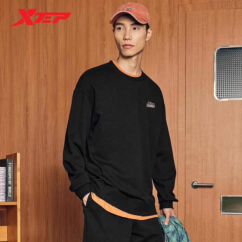 Xtep 남성용 심플한 캐주얼 니트 수트, 단색 루즈 후드 바지, 편안한 수트, 용수철 가을, 877329960167