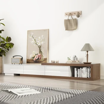 Extendable TV Stand for Up to 120"TV, 82-110'' Wood Reversible TV Media Console w/3 Drawers & Open Storage Shelf for Living Room 1