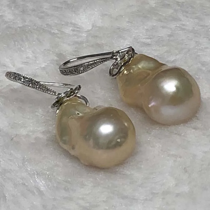 ELEISPL JEWELRY 12.5-13X25mm Baroque Drop FW Pearl Dangle Earring Hook #230030-5
