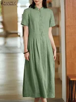 ZANZEA Chic Linen Shirt Dresses Casual Solid Long Maxi Dress Fashion Women Cotton 2024 Sundress New Arrival Summer Vintage Robes