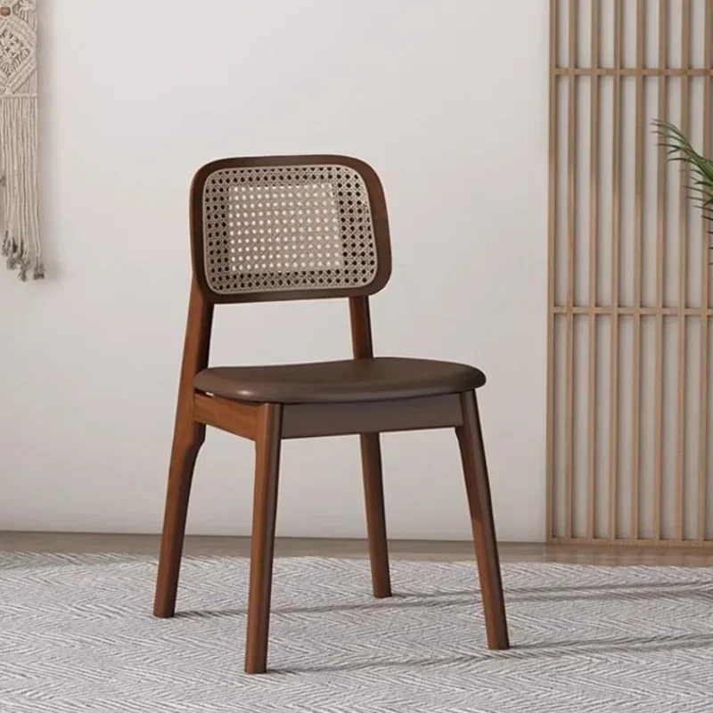 Home Back Simple Leisure Chair Nordic Rattan Kitchen Dining Chair Solid Wood Living Room Balcony Seat Furniture