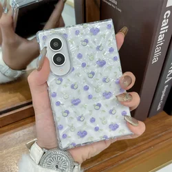 Cute Purple Blueberry Print Wavy Glitter Clear Phone Case with Pearl Wrist Strap for Galaxy Z Fold 8 Ultra (AR552 - 1)