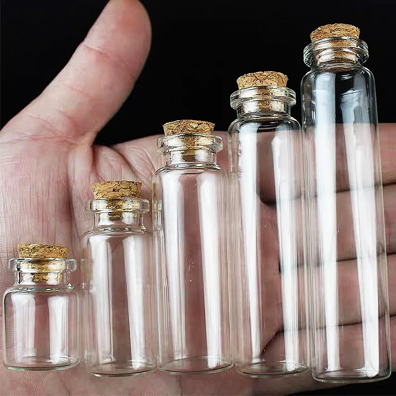 Mini Glass Bottles 10PCS with Cork Stoppers Clear Message Wishing Tiny Drifting Bottle Empty Spice Vials Jars DIY Crafts Gifts message capsule