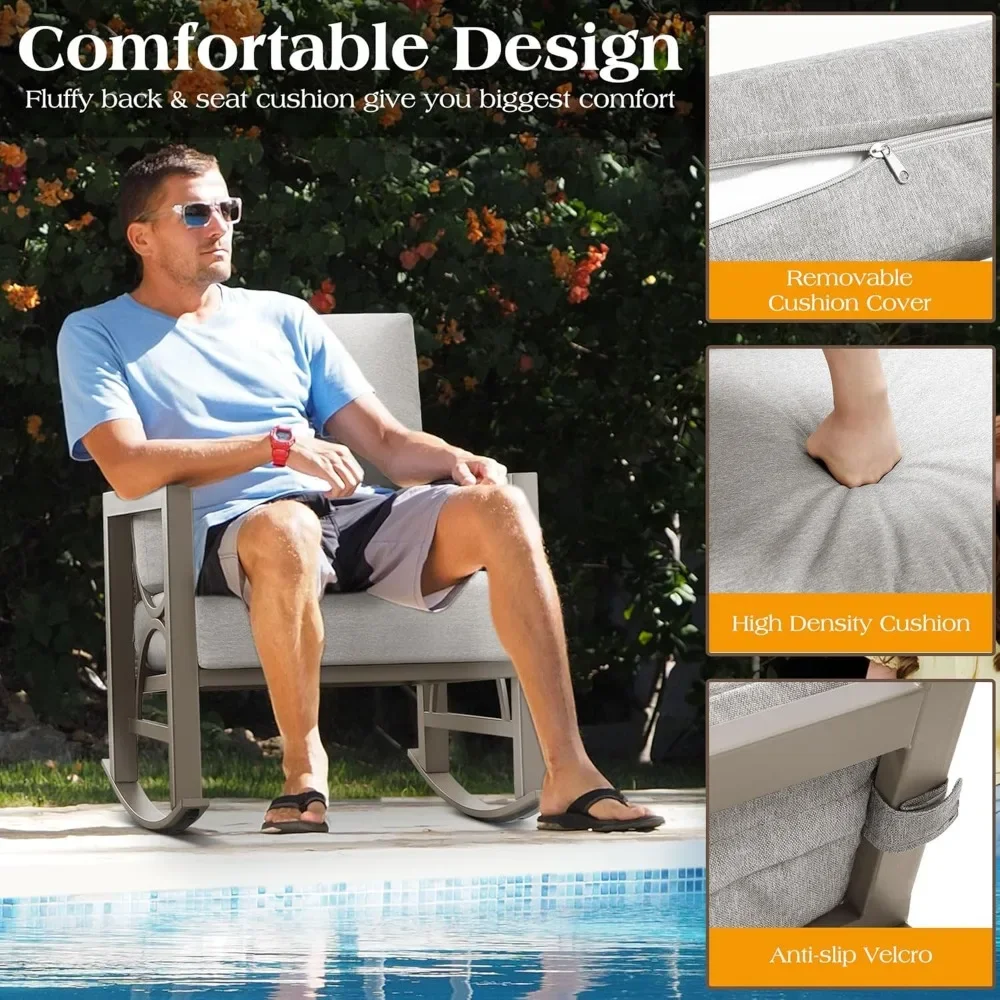 3 Pieces Patio Furniture Set,Outdoor Rocking Chair Bistro Set,for Porch,Balcony,Backyard,Outside,Poolside 6