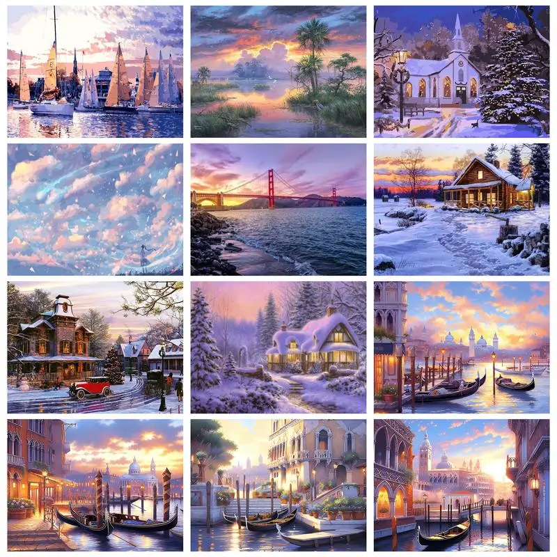 

RUOPOTY Frame Venice Diy Paint By Numbers Kits For Adults Picture With Numbers Acrylic Canvas Handwork For Diy Gift Home Decors